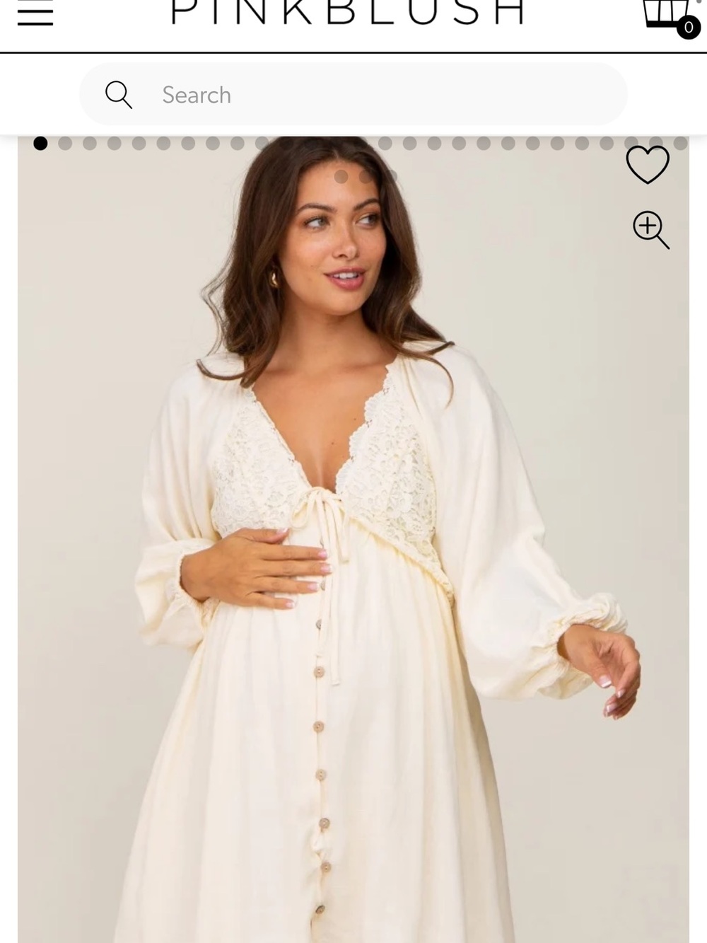 Beige Crotchet Lace Button Front Maternity Dress